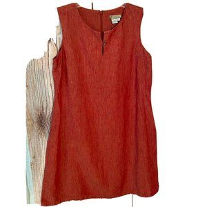 The Territory Ahead Red Orange Rusty Color Linen Shift Dress Sleeveless Size 12